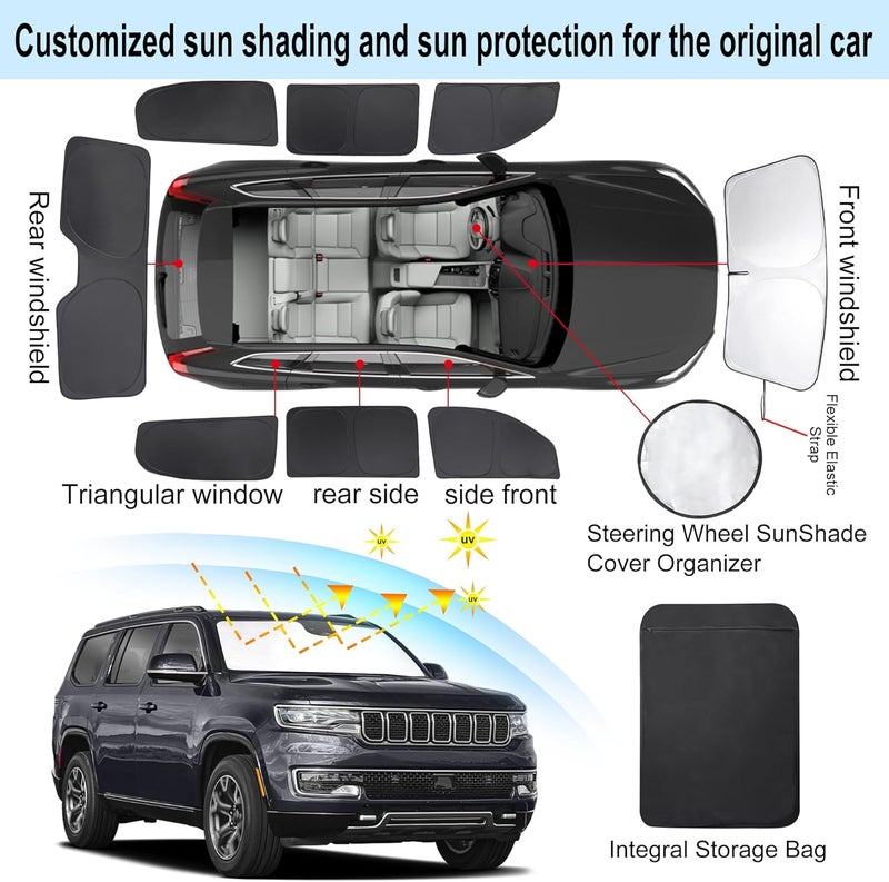 TINGLU Window Shades for Jeep Wagoneer 2022-2024 (NOT for Grand Wagoneer) Accessories Car Side Full Windows Rear Triangular Windshield Sun Shade Sun UV Rays & Privacy Protection for Camping 8PCS - Image 3